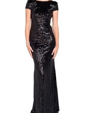 Badgley Mischka Black, Plunge Back, Sequin Evening Gown
